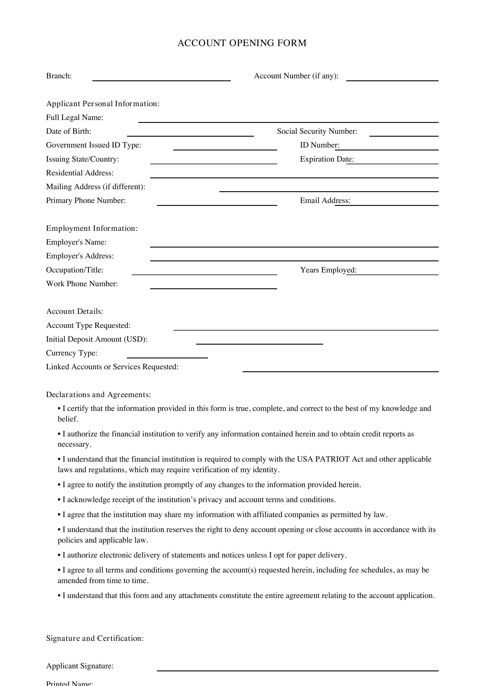 Account Form Template - US