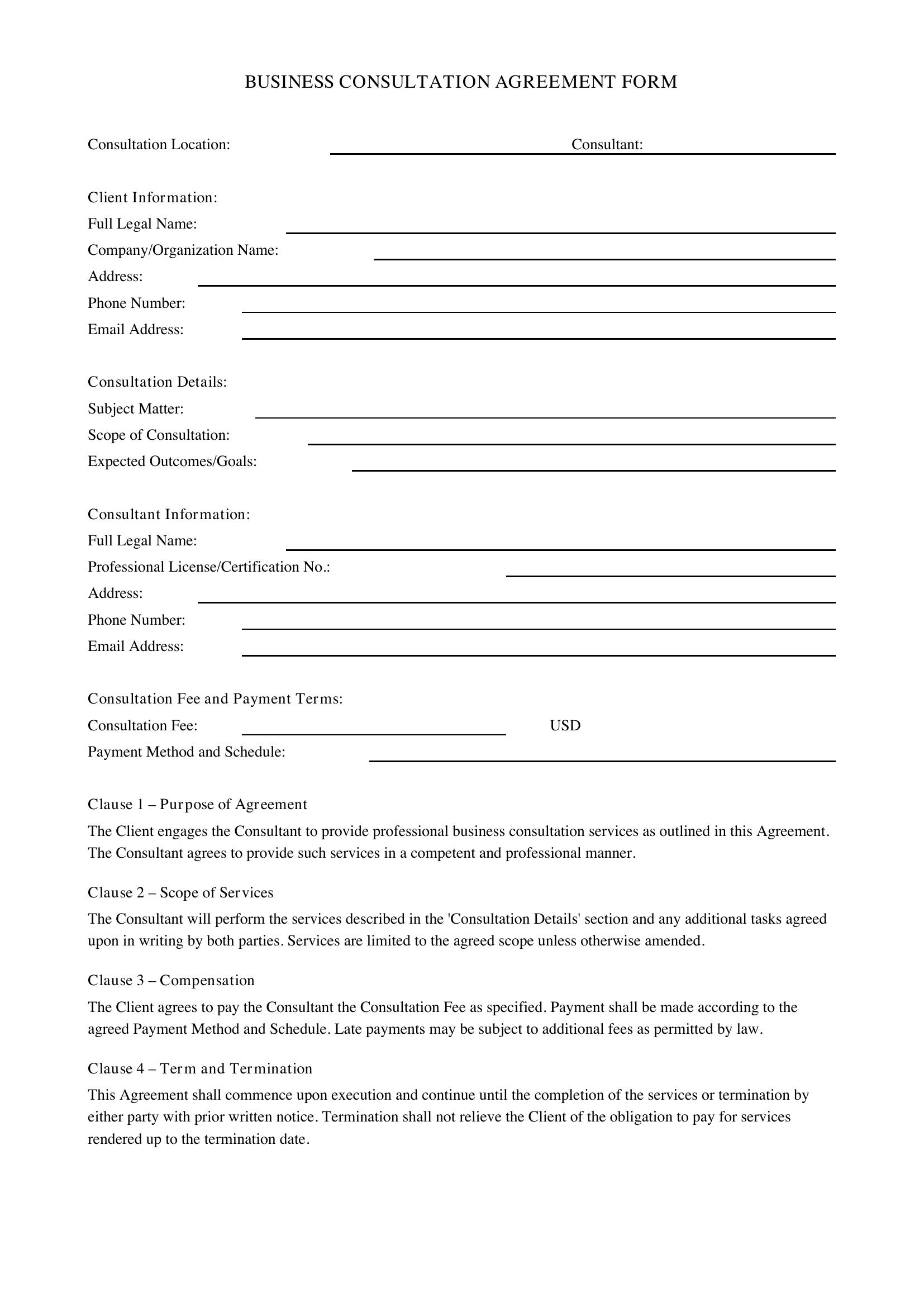 Business Consultation Form Template - US