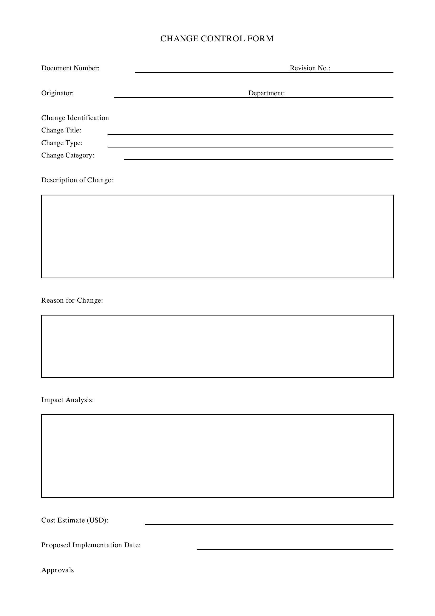 Change Control Form Template - US