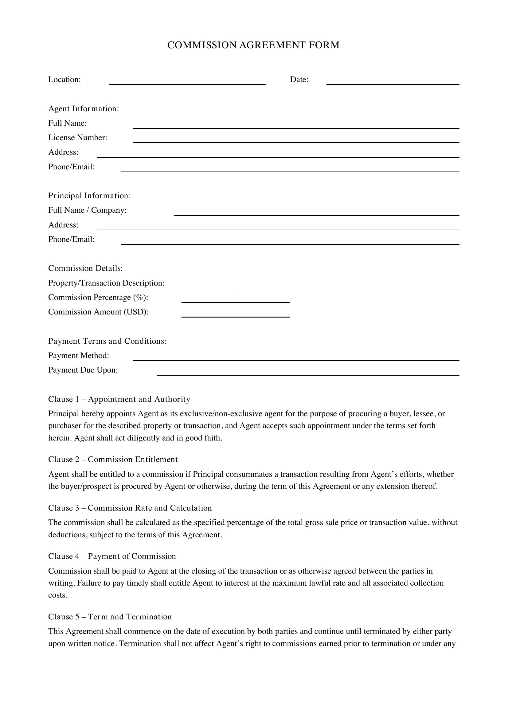 Commission Form Template - US