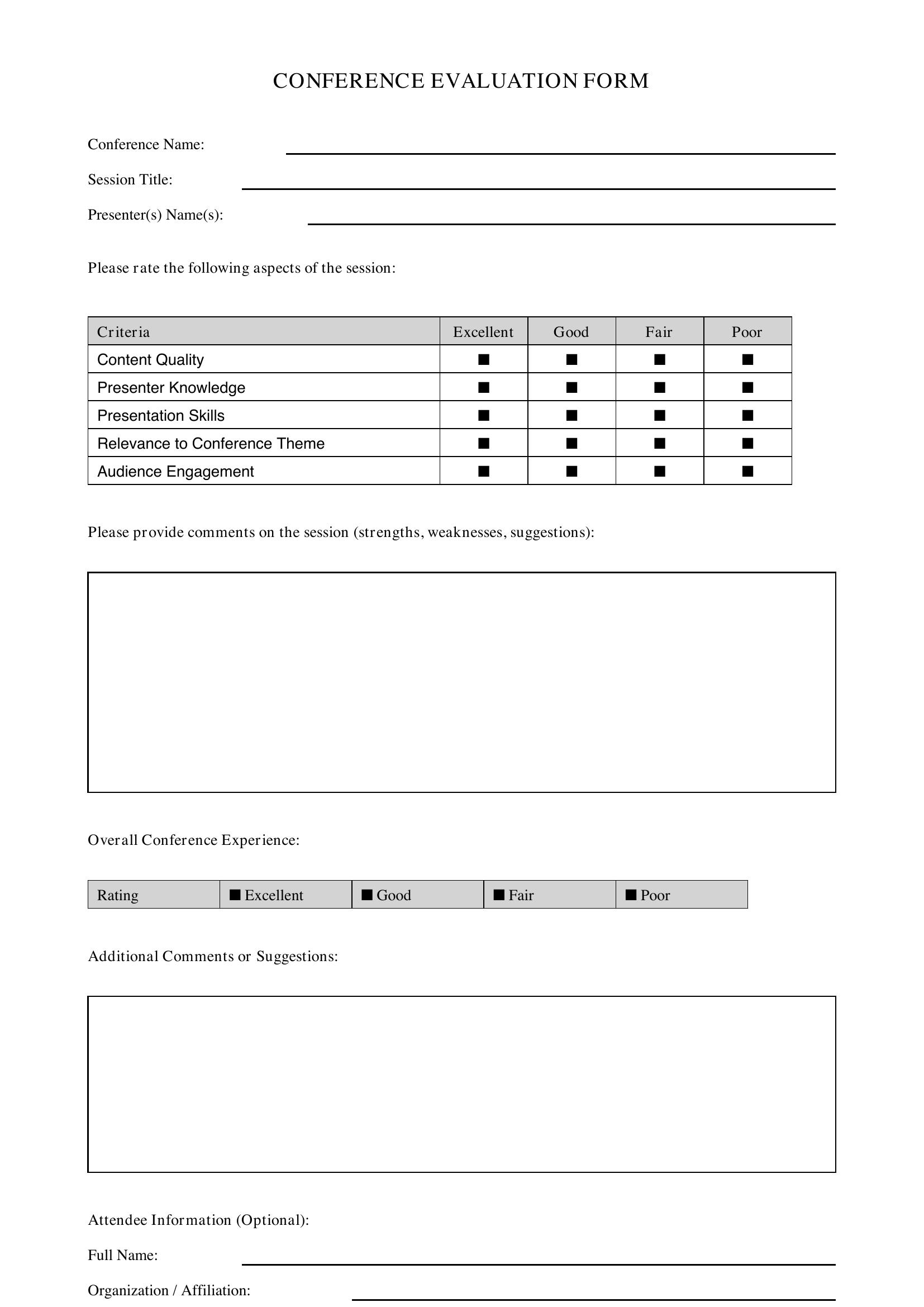 Conference Evaluation Form Template - US