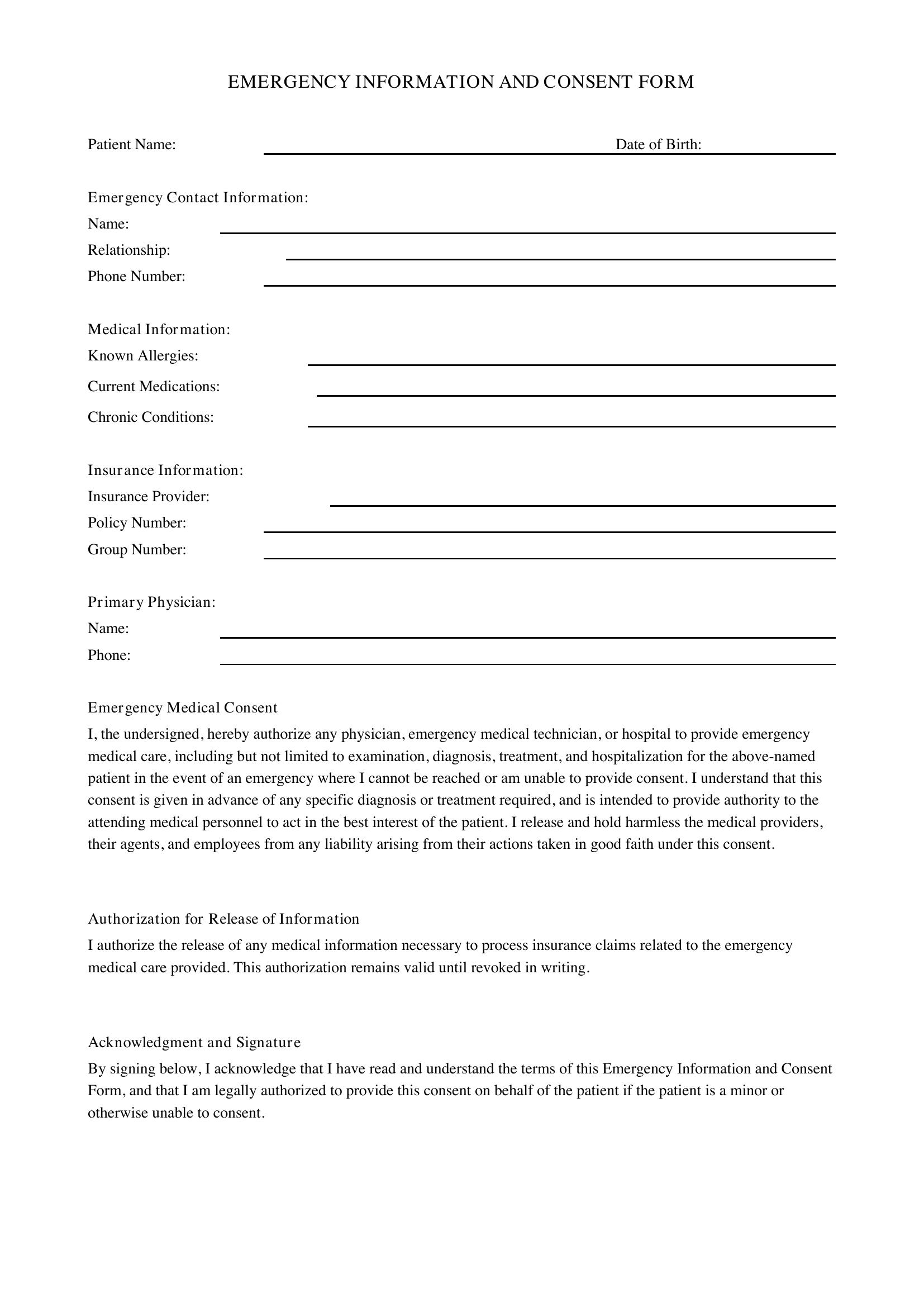 Emergency Form Template - US