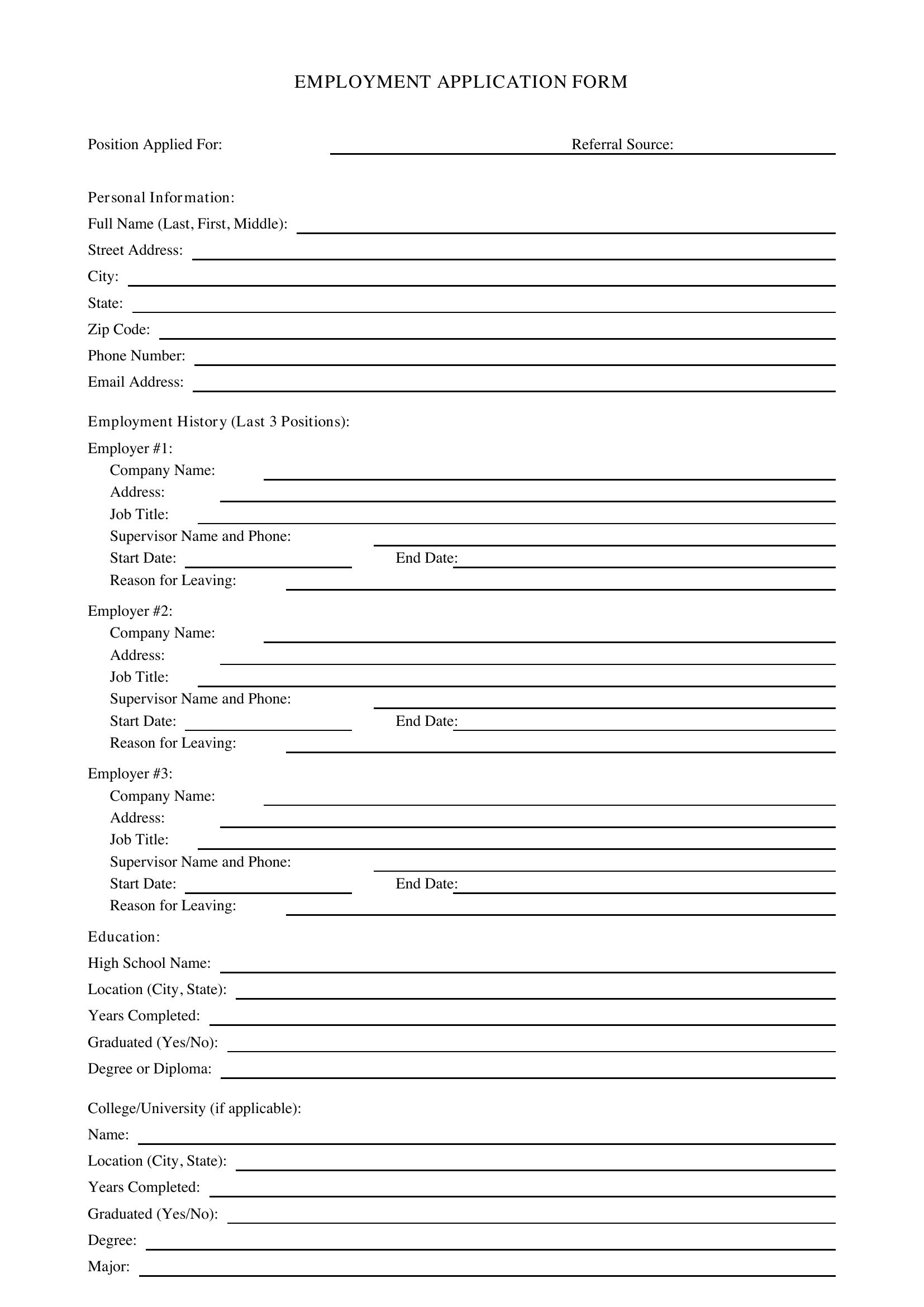 Employment Form Template - US