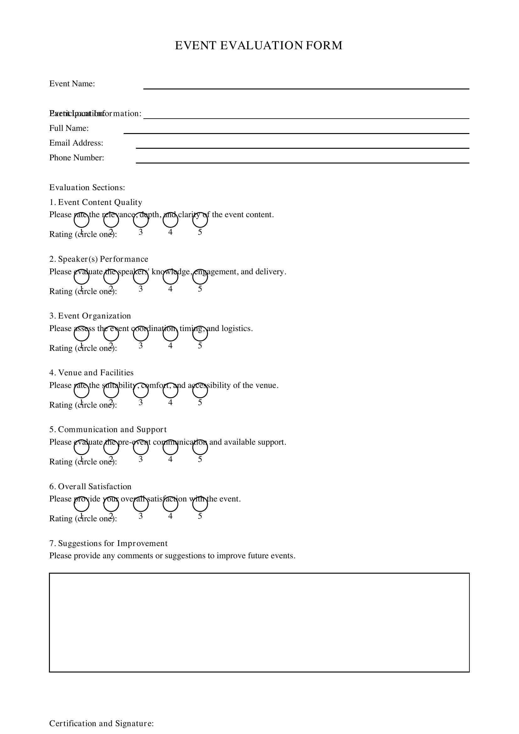 Event Evaluation Form Template - US