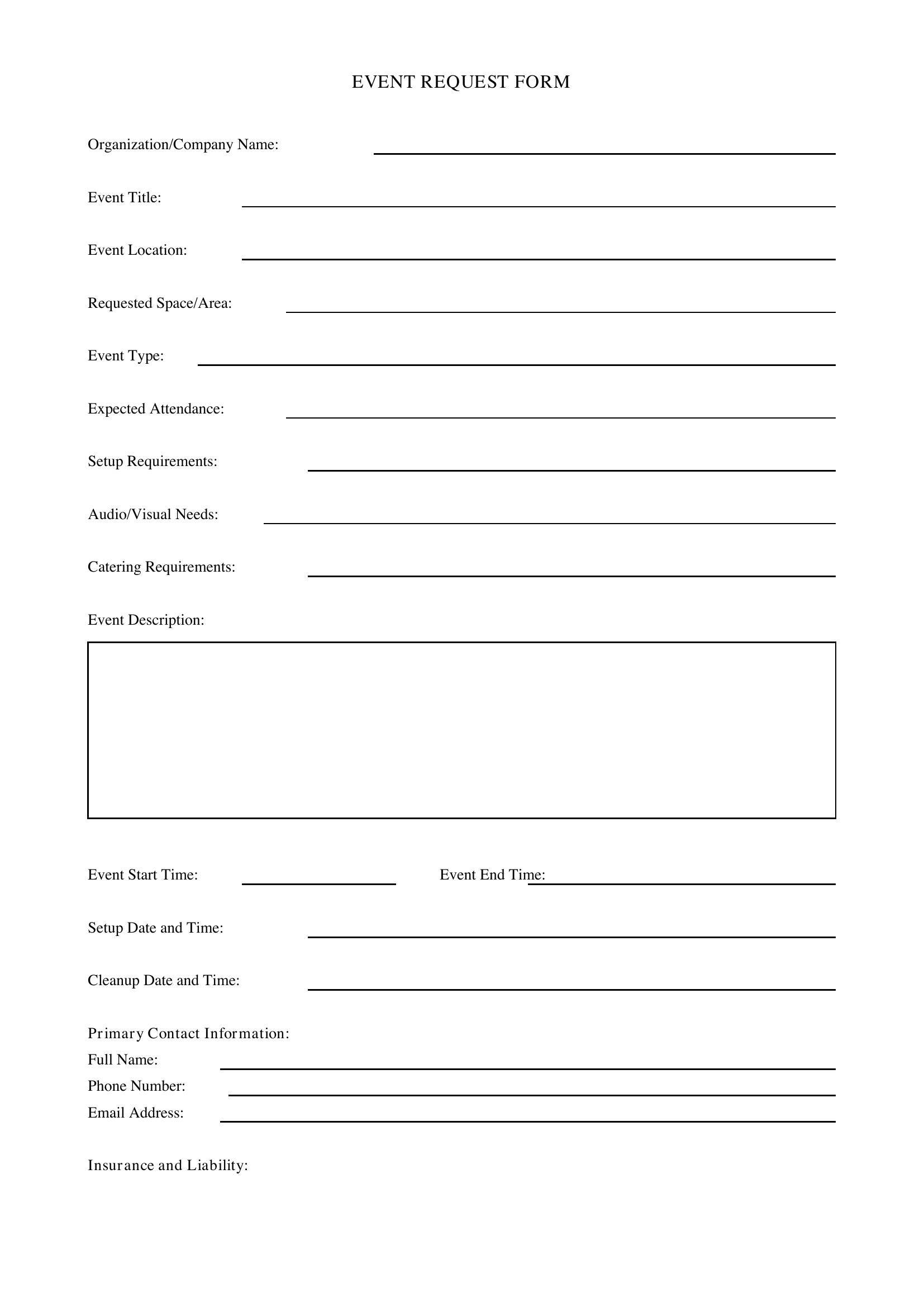 Event Request Form Template - US