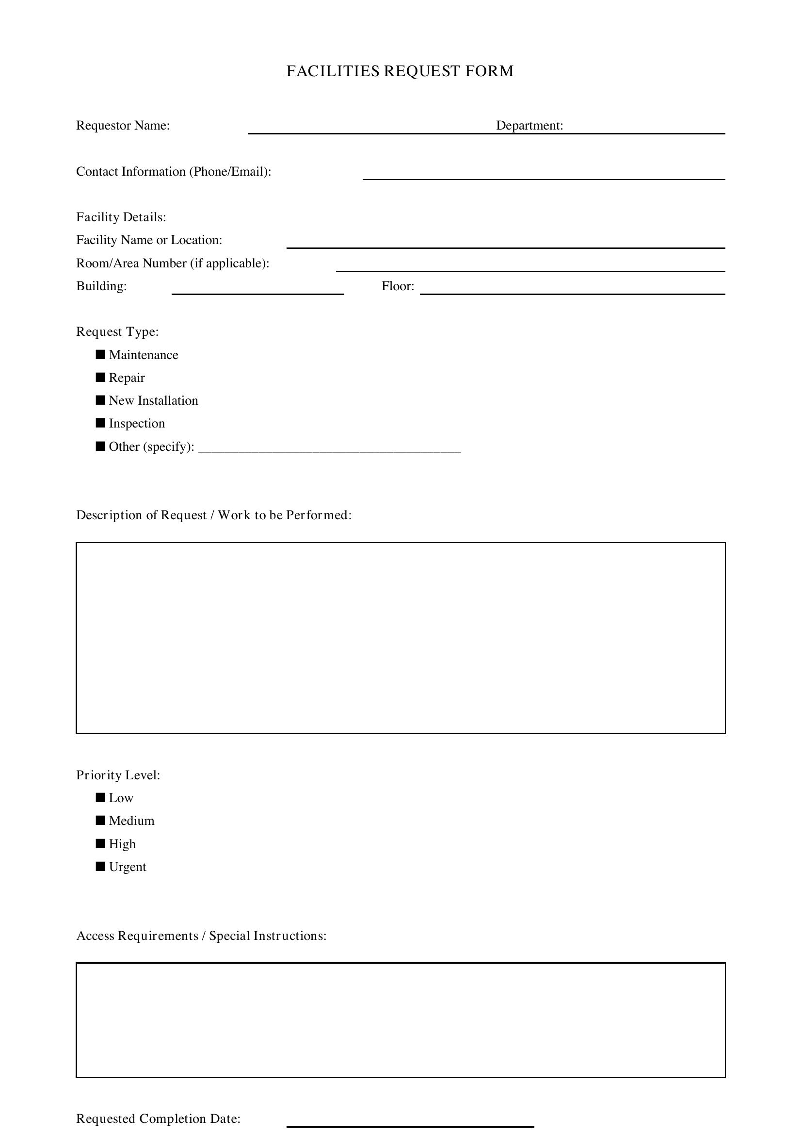 Facilities Request Form Template - US