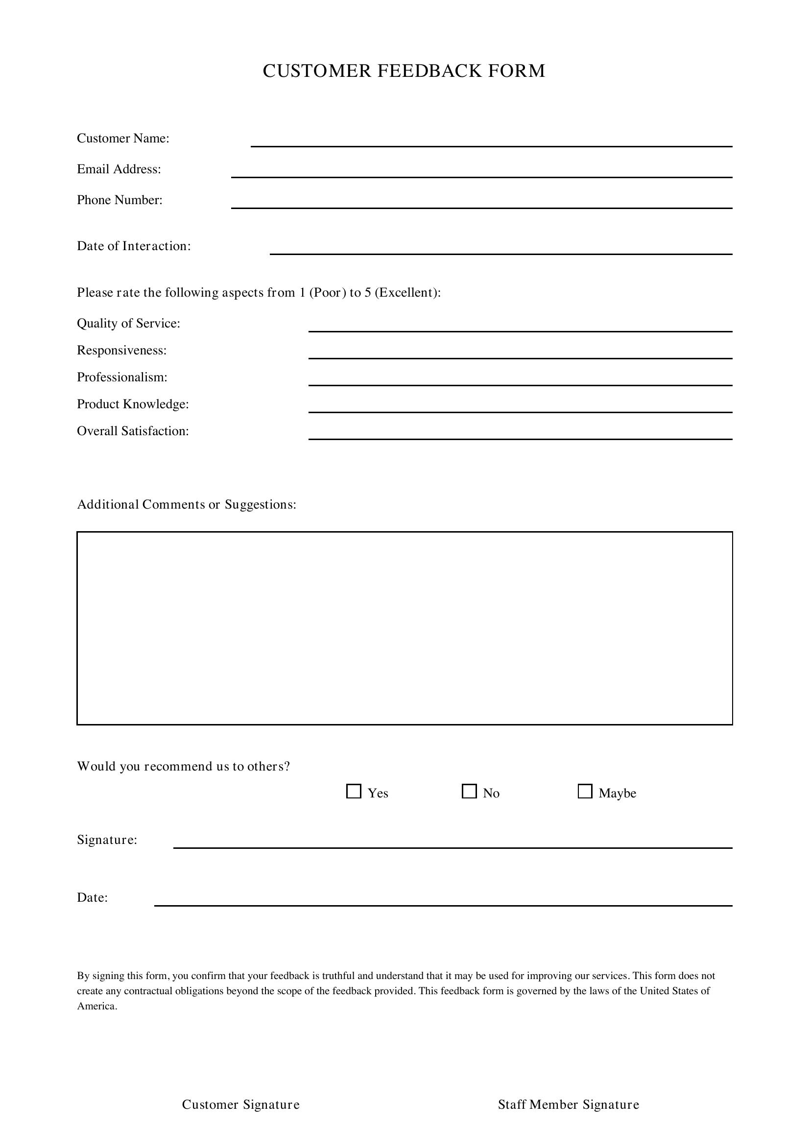 Feedback Form Template - US