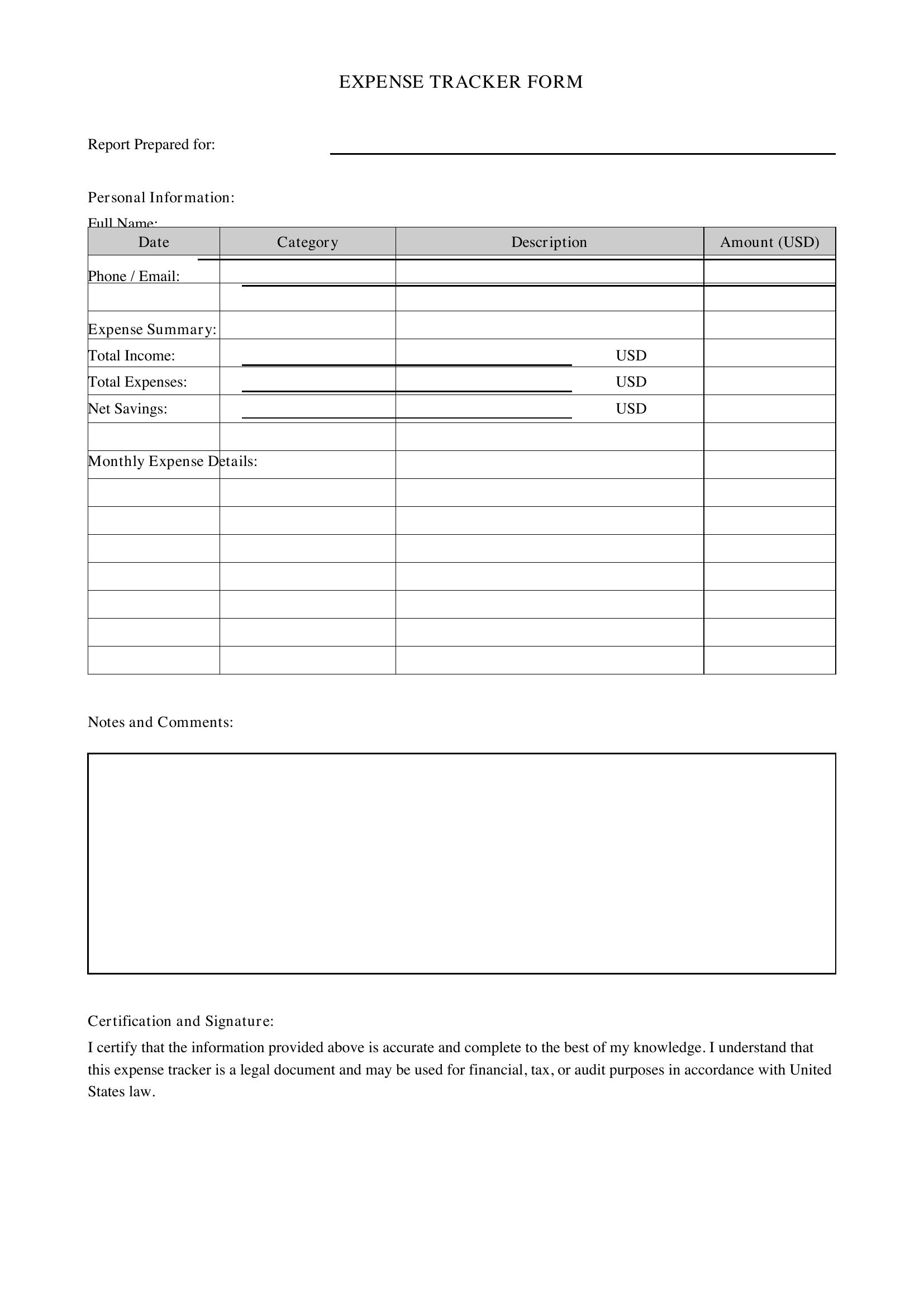 Form Expense Tracker Template - US