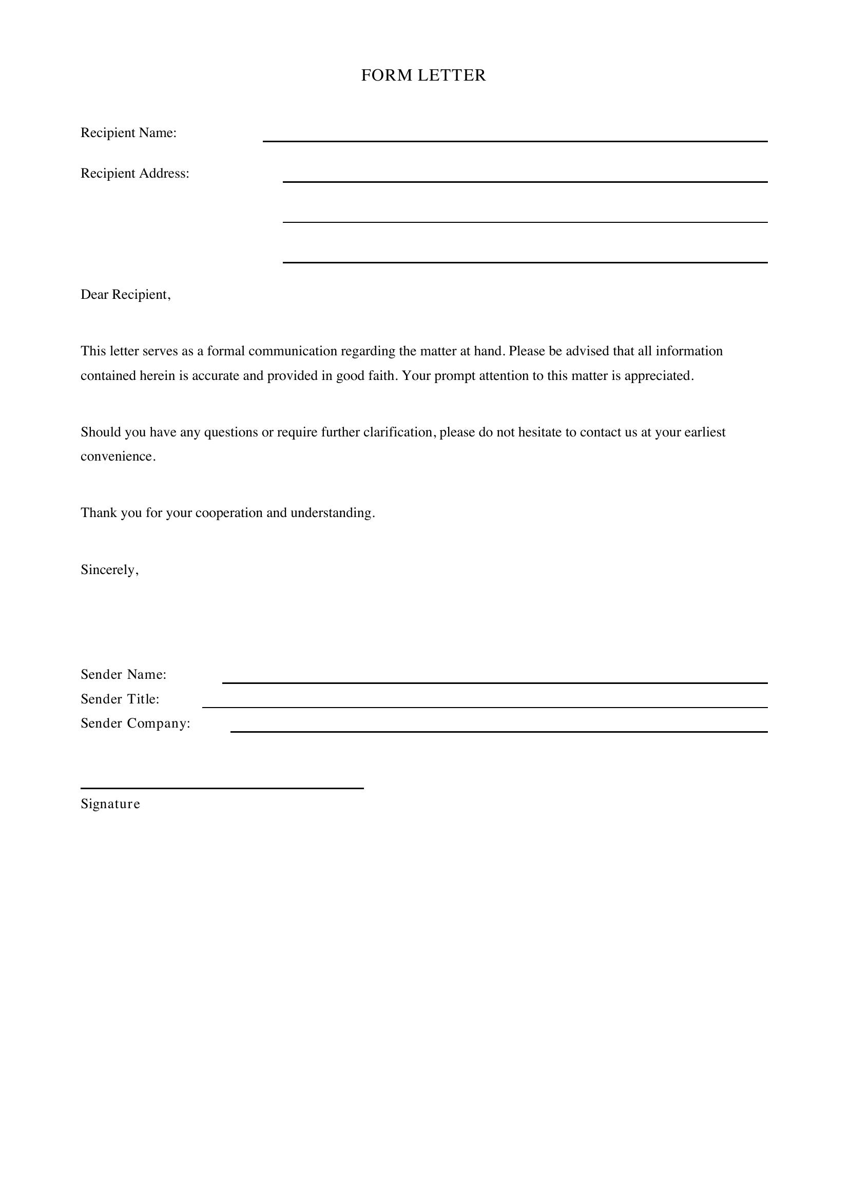 Form Letter Template - US