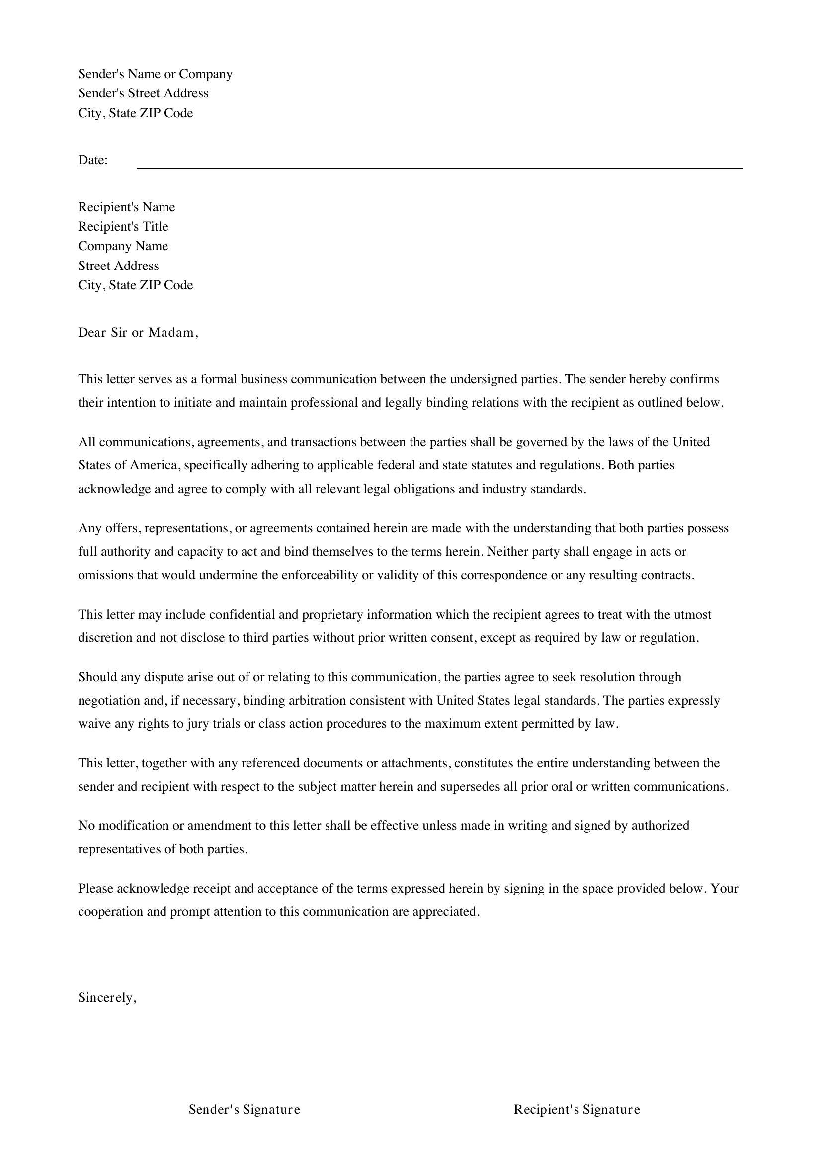 Format For A Business Letter Template - US