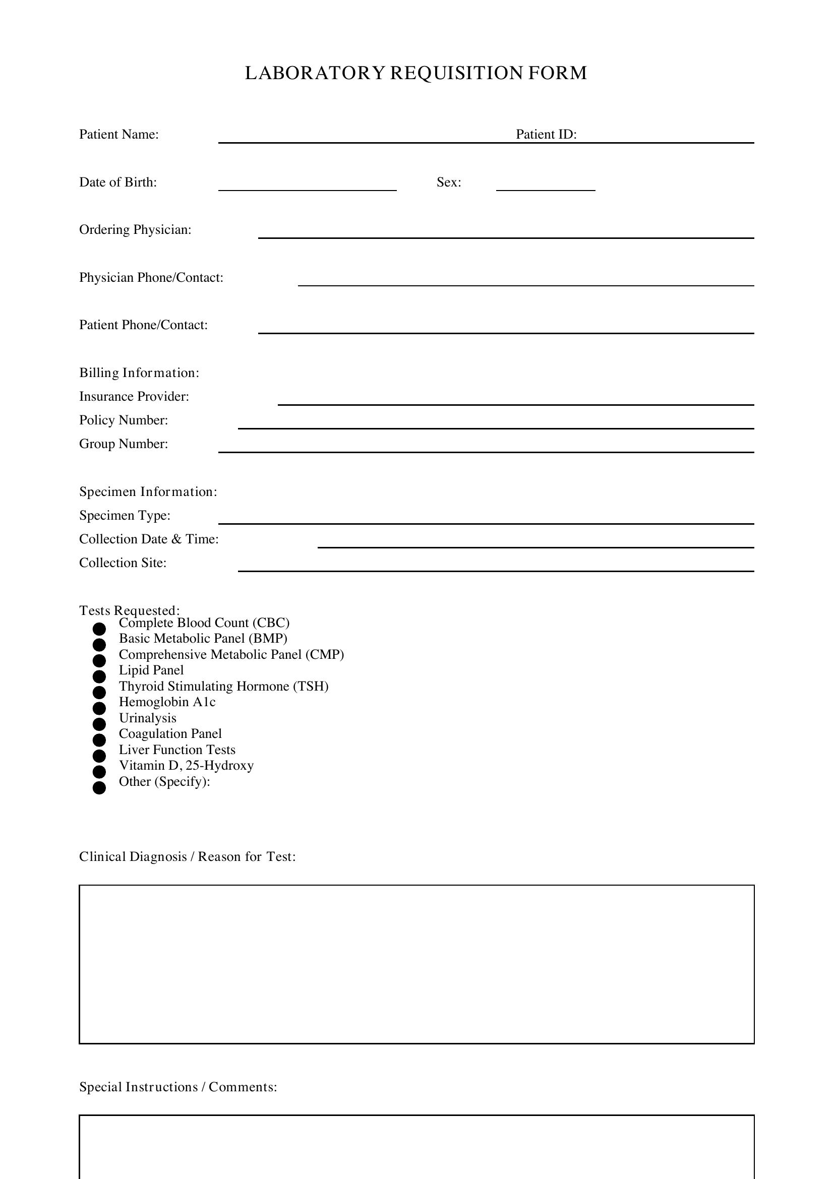 Lab Requisition Form Template - US