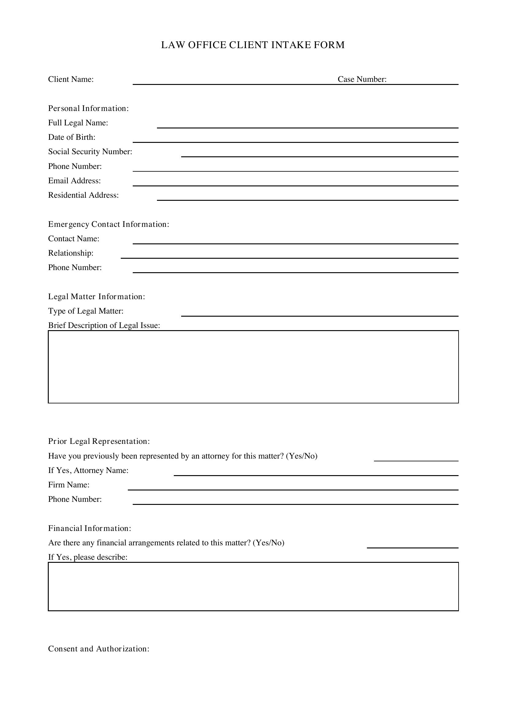 Law Office Intake Form Template - US