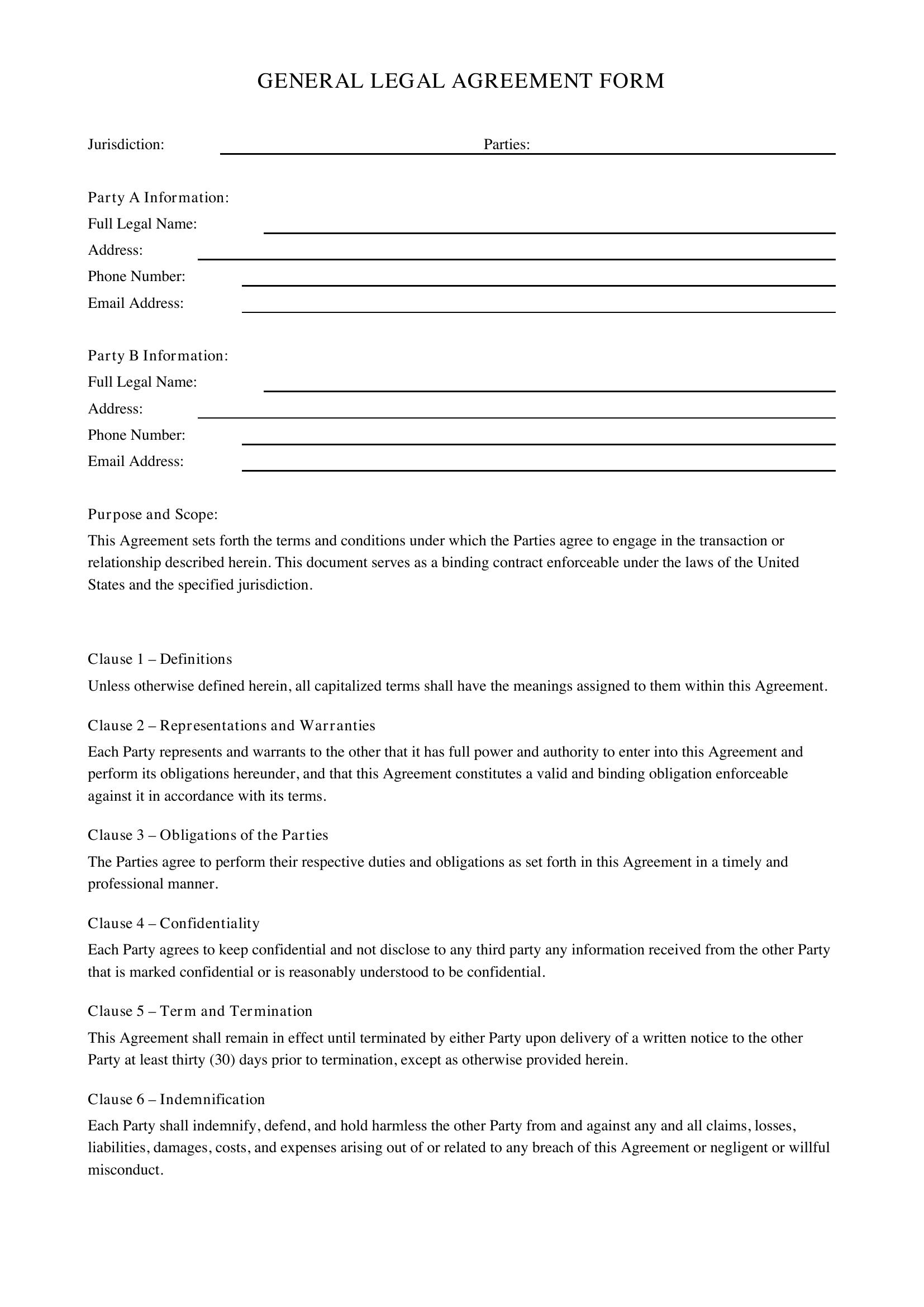Legal Form Template - US