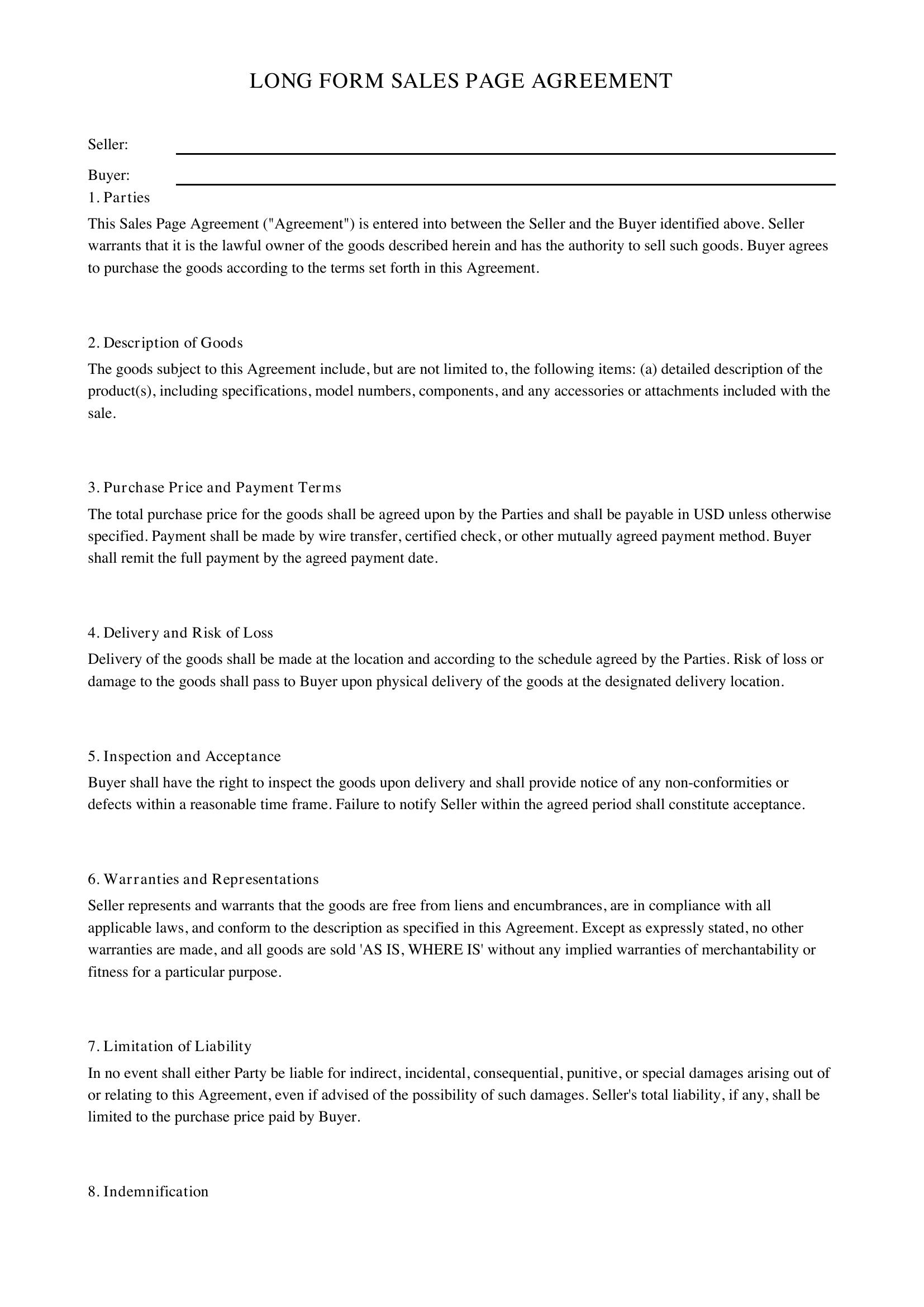 Long Form Sales Page Template - US