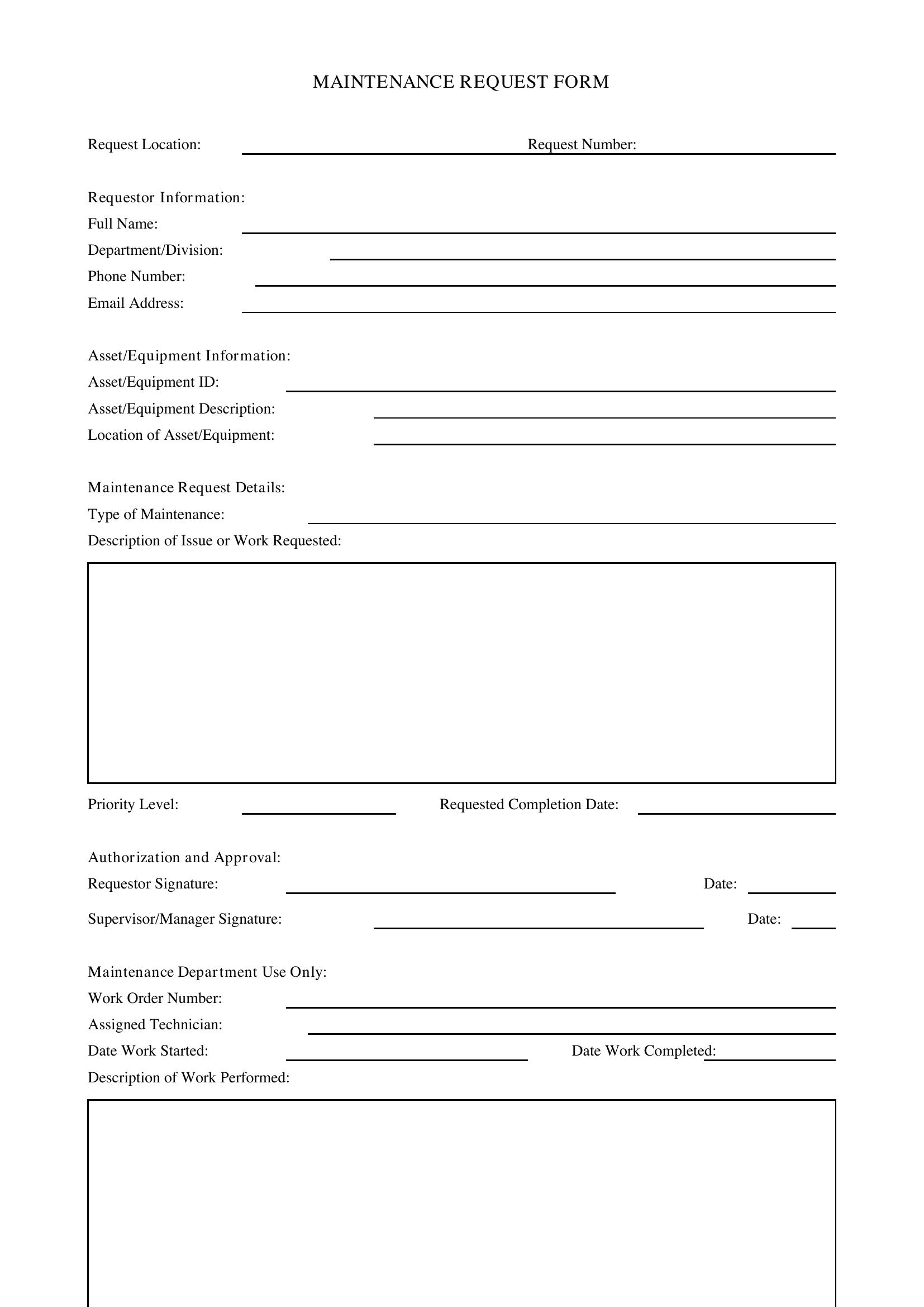 Maintenance Request Form Template - US