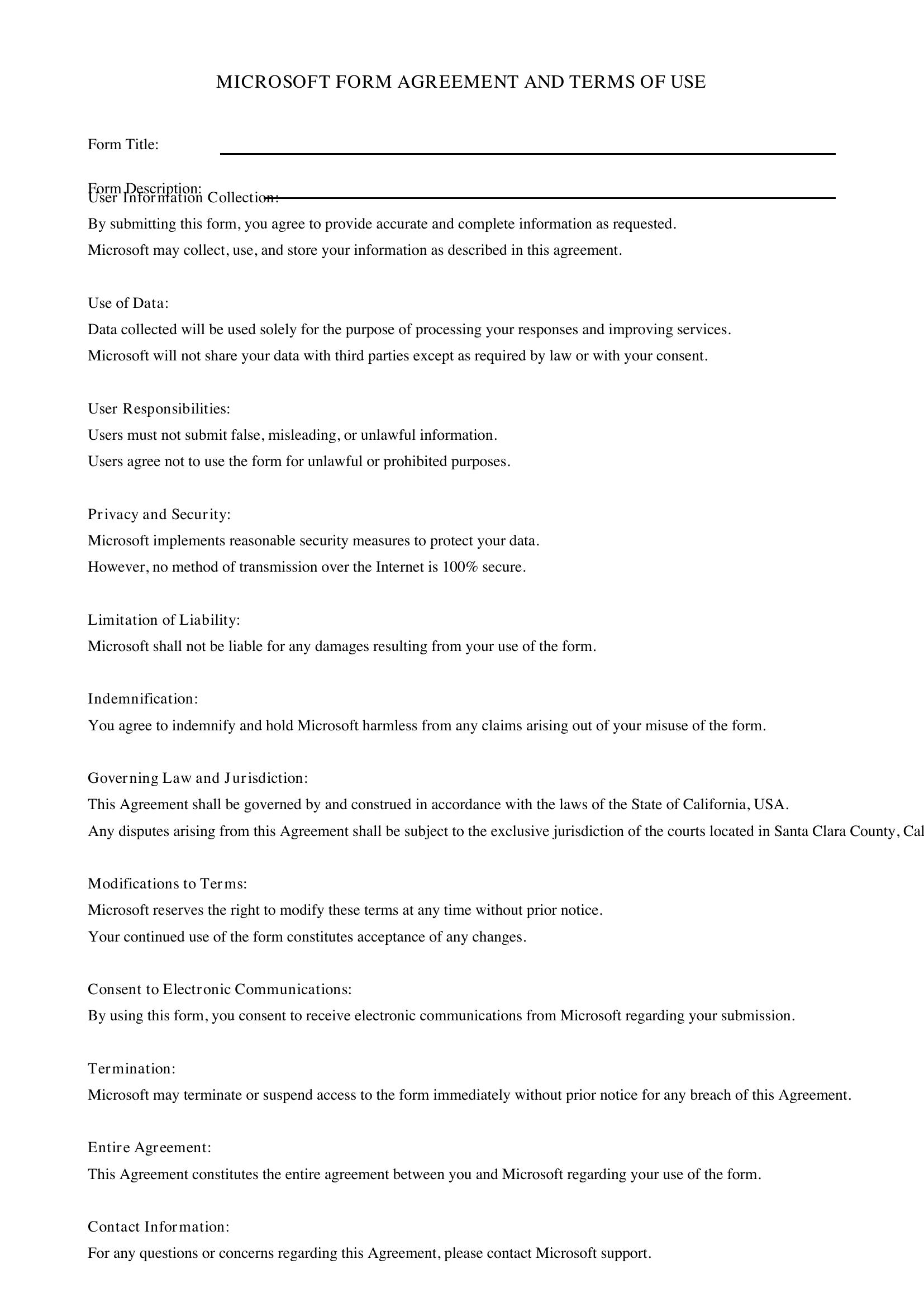 Microsoft Form Template - US