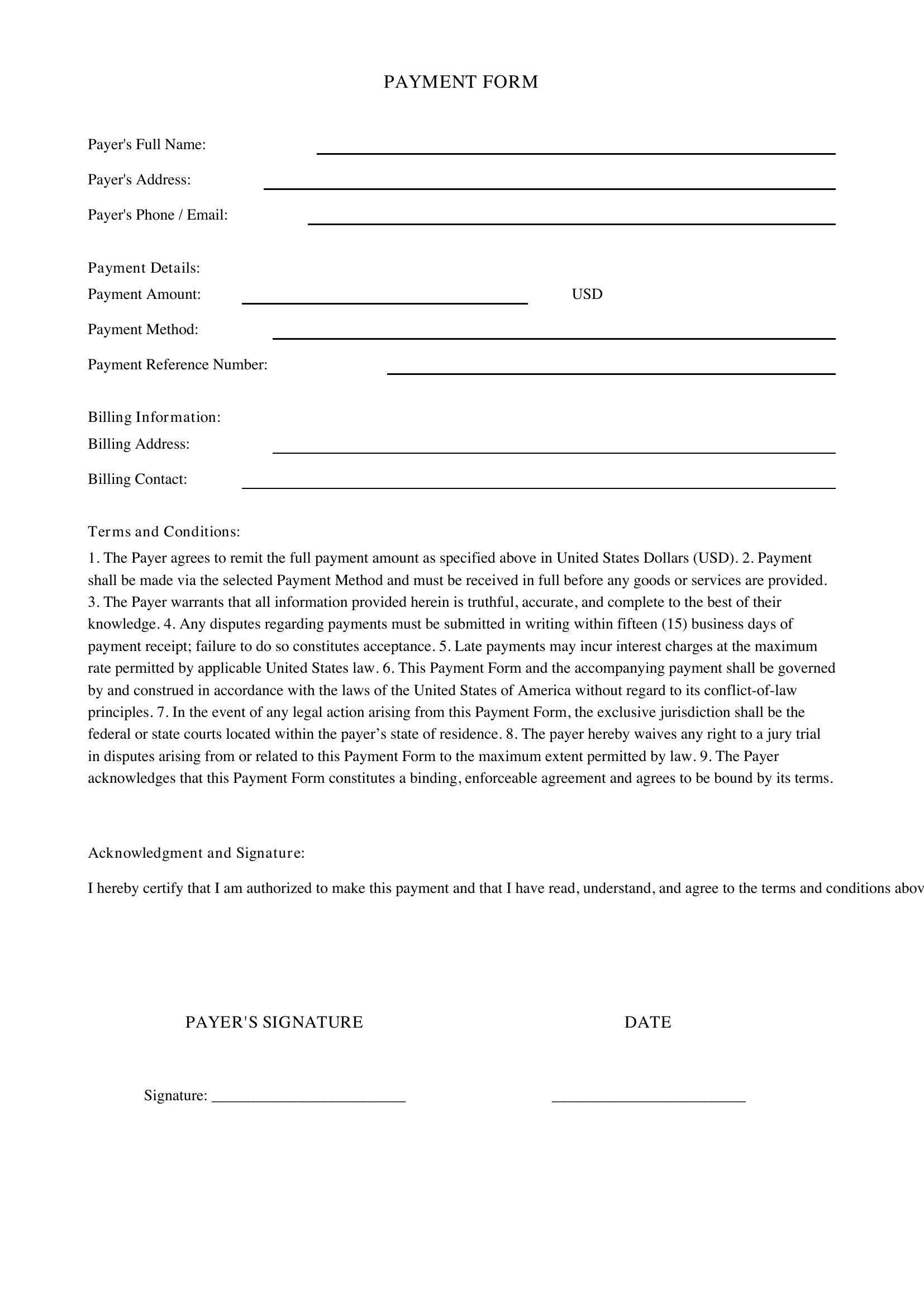 Payment Form Template - US