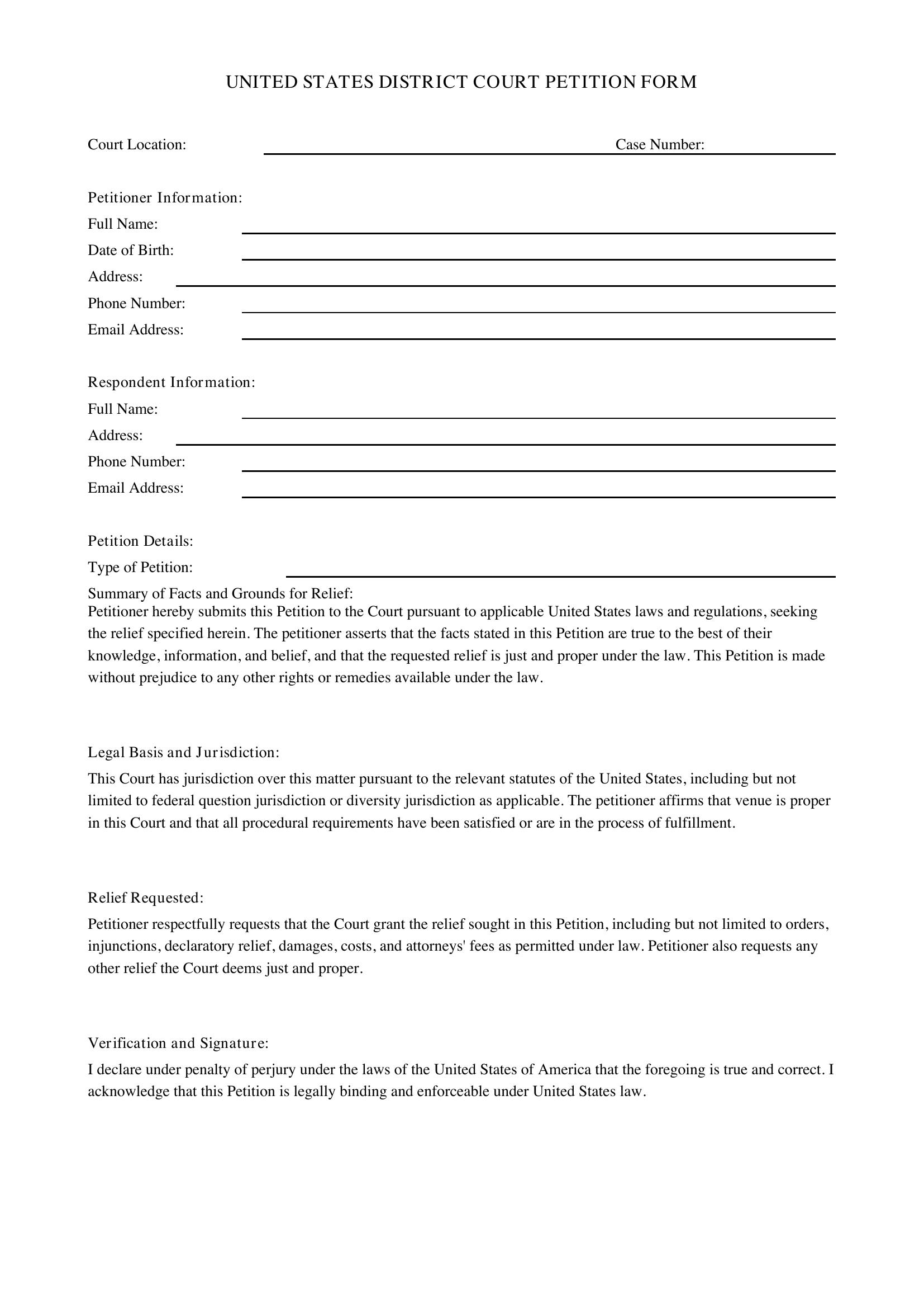 Petition Form Template - US