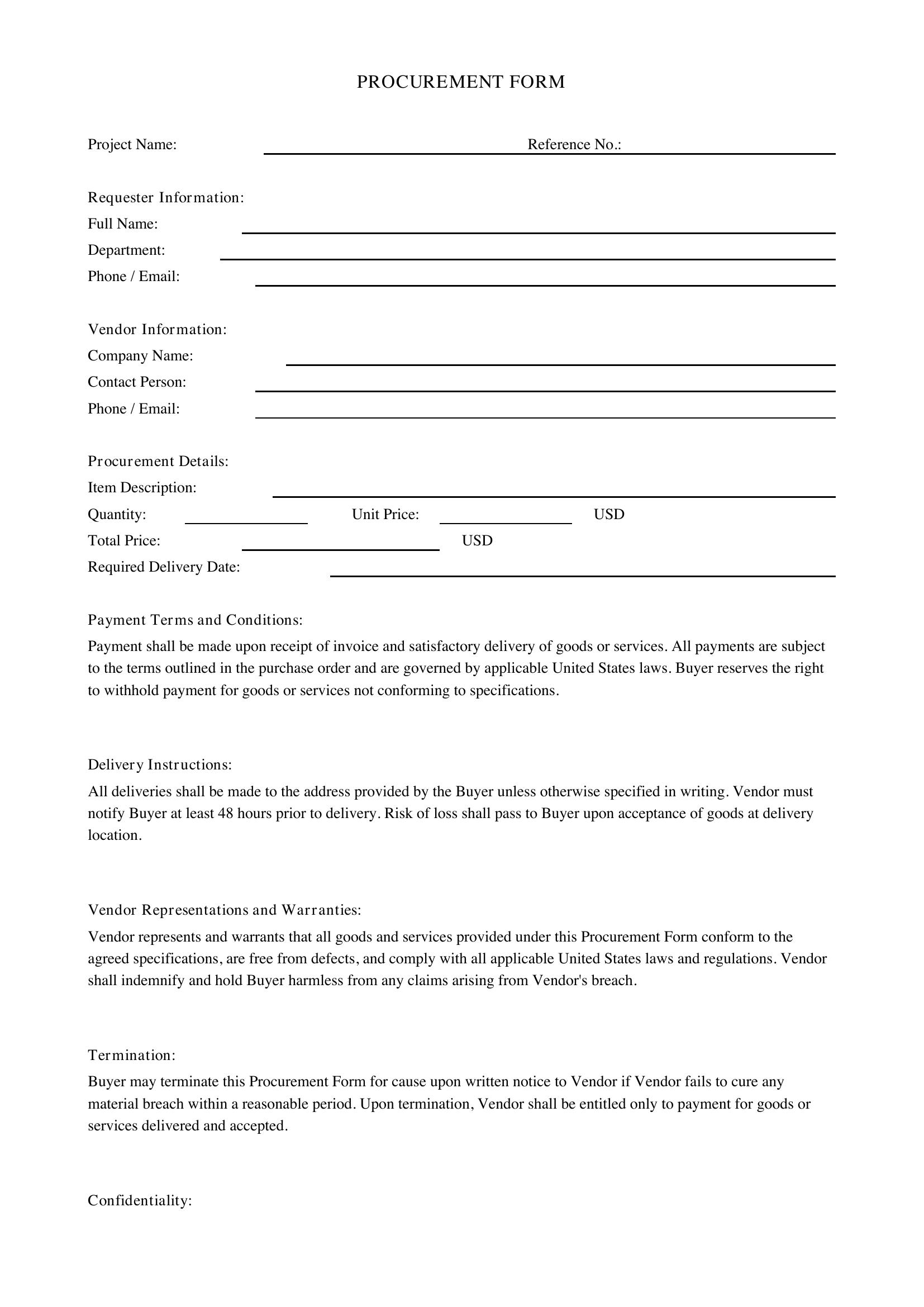 Procurement Form Template - US