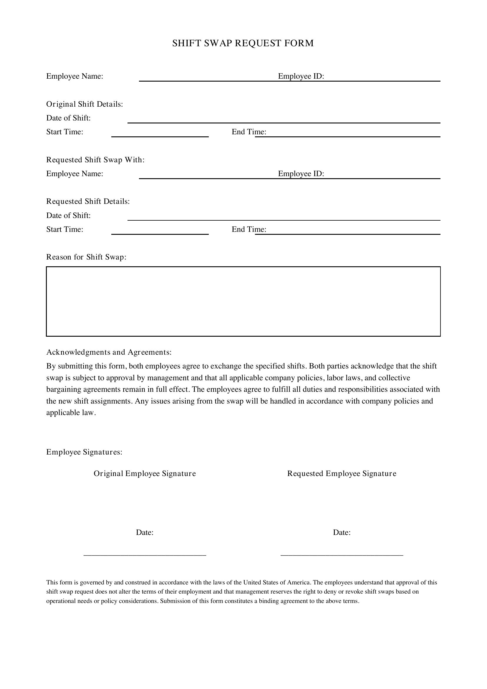Shift Swap Form Template - US