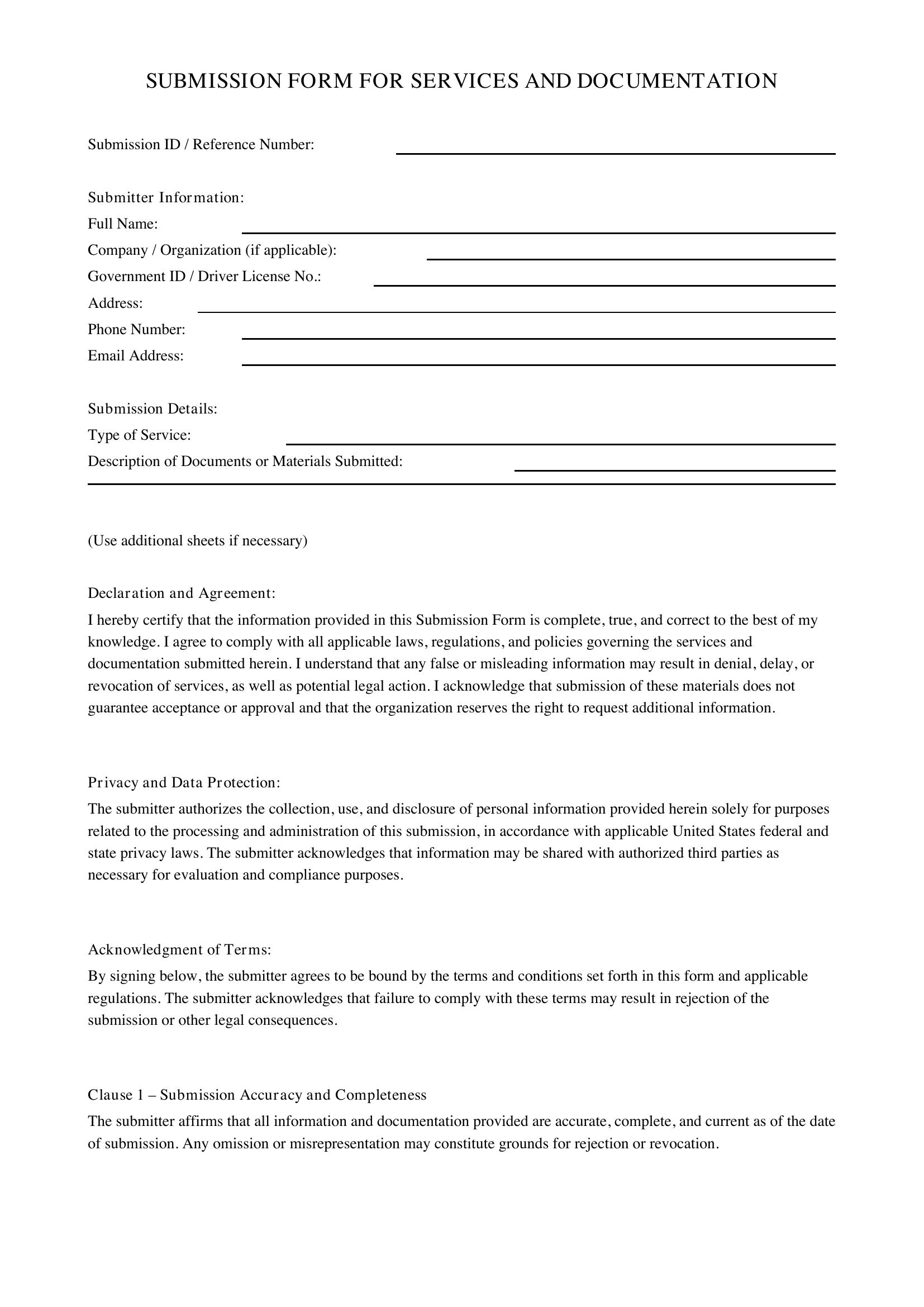 Submission Form Template - US