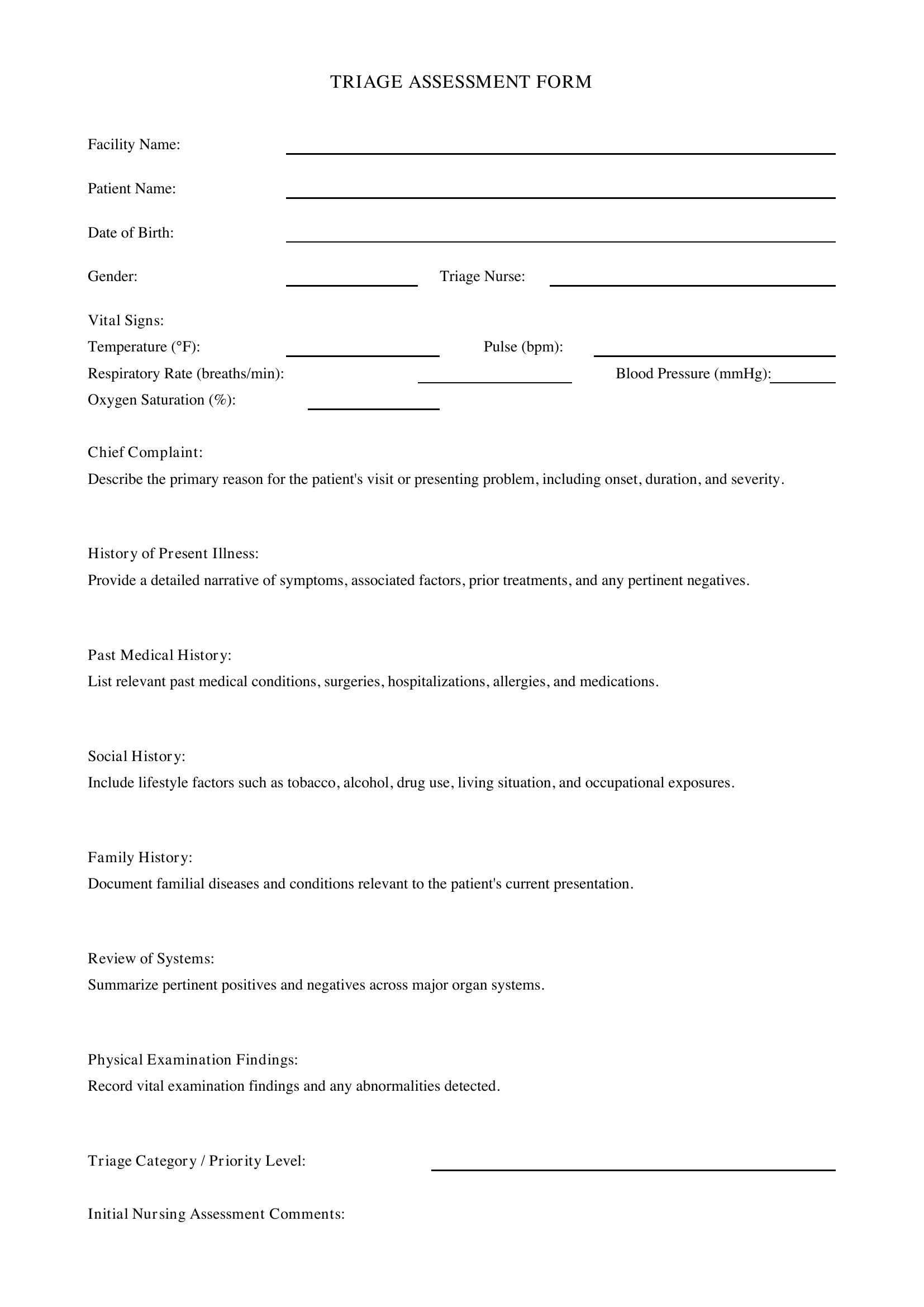 Triage Form Template - US