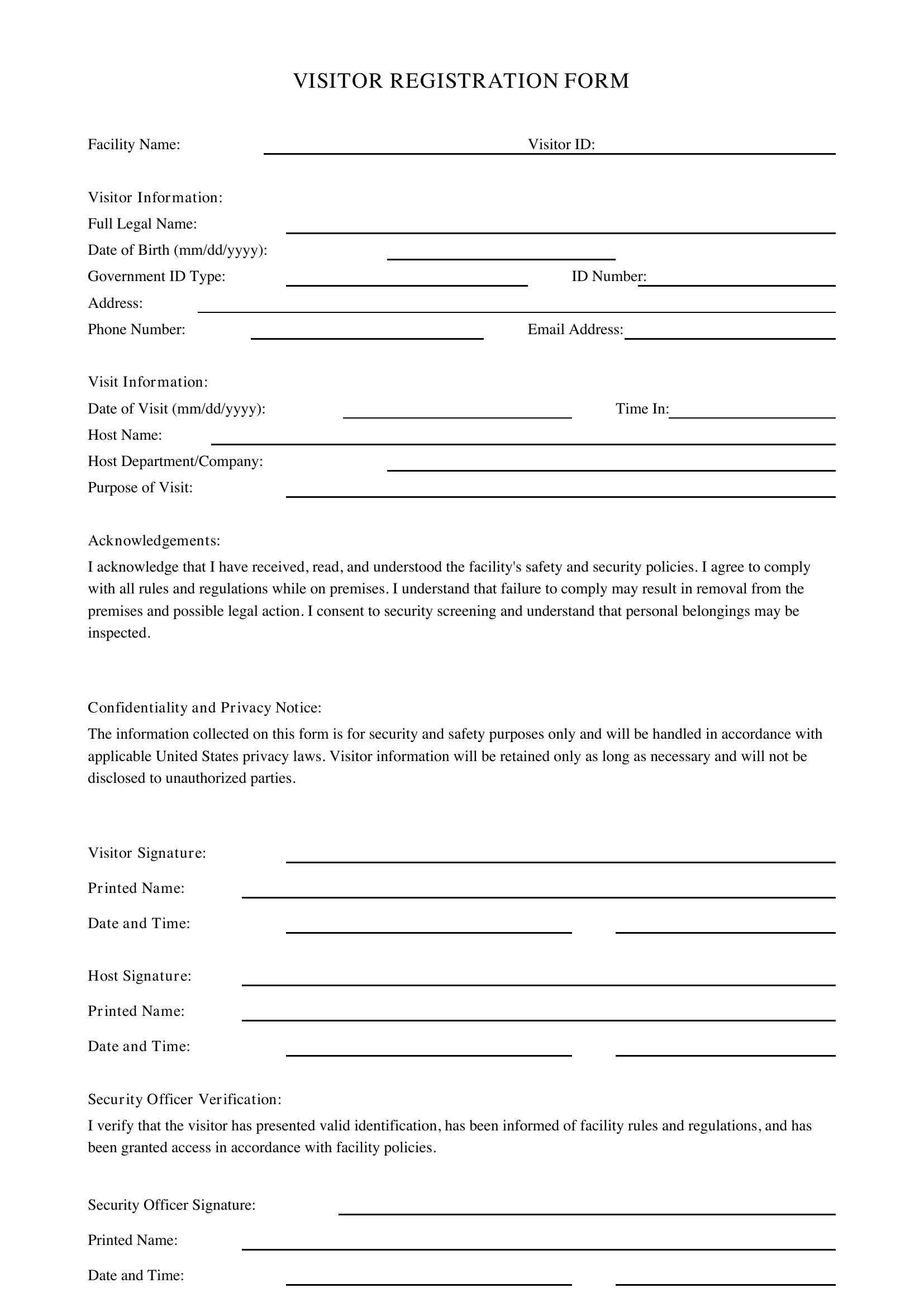 Visitor Form Template - US
